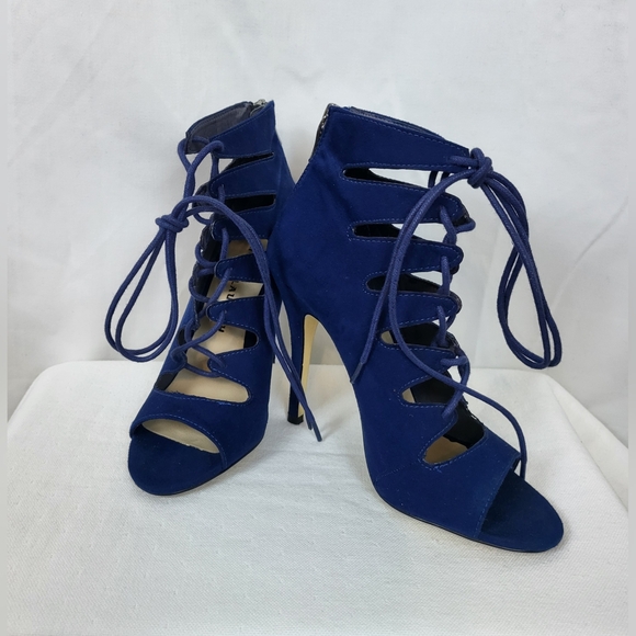 Chinese Laundry Shoes - Chinese Laundry Womens Navy Jigsaw Suede Lace-up‎ Back Zip Stiletto Heels 6.5M